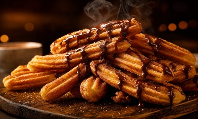 Churros dorados con chocolate